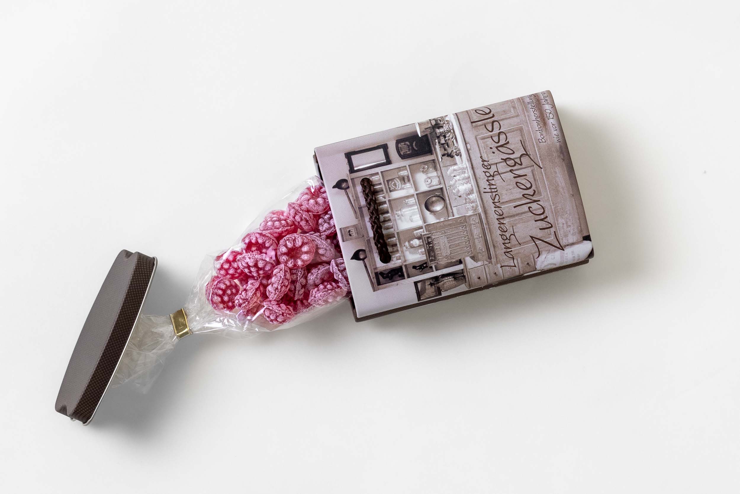 Bonbondose gefüllt mit Himbeerbonbons 90 g (netto) / 4,95 €